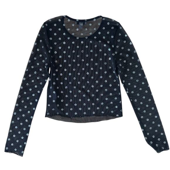 Topshop Women's Mesh Glitter Dotted Top Long Sleeve Sheer Size 4 Black - Picture 3 of 7